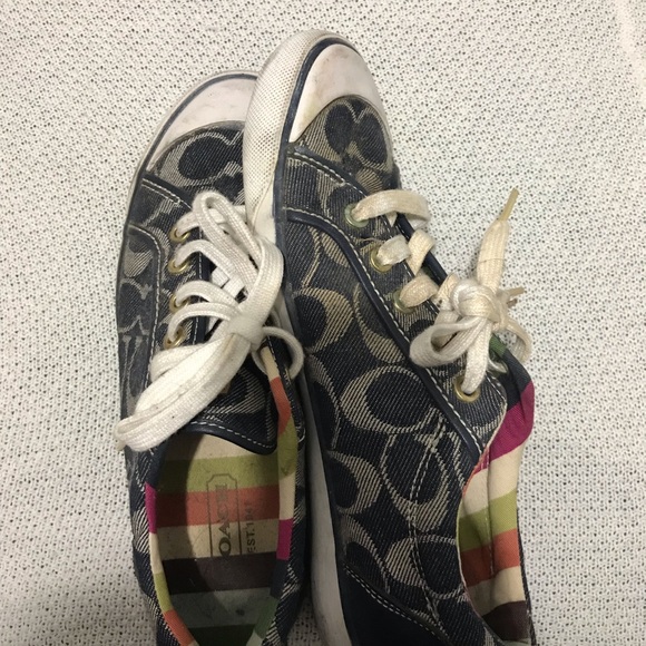 Coach Logo Black Canvas Tennis Shoes 7.5 - Picture 2 of 7